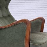 1960s, Danish highback armchair, green furniture velour, teak wood.