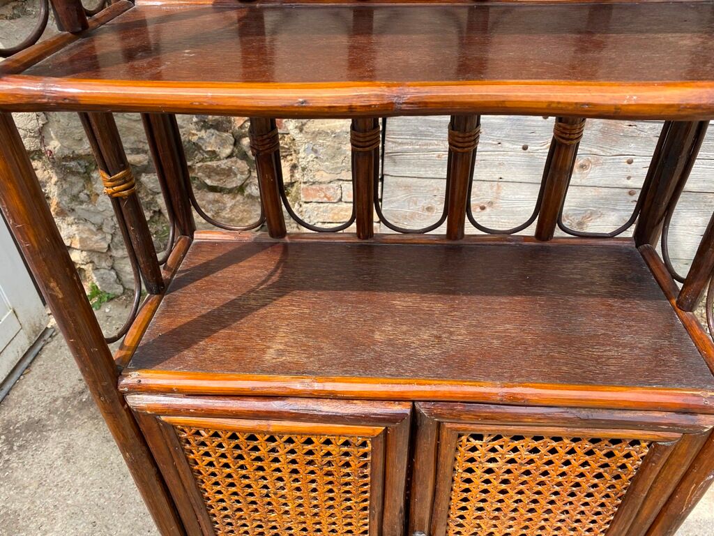 Shelves library in rattan and vintage cannage 70s