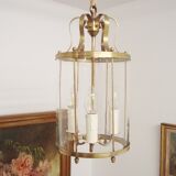 Vintage round brass chandelier Vestibule pendant lamp from the fifties