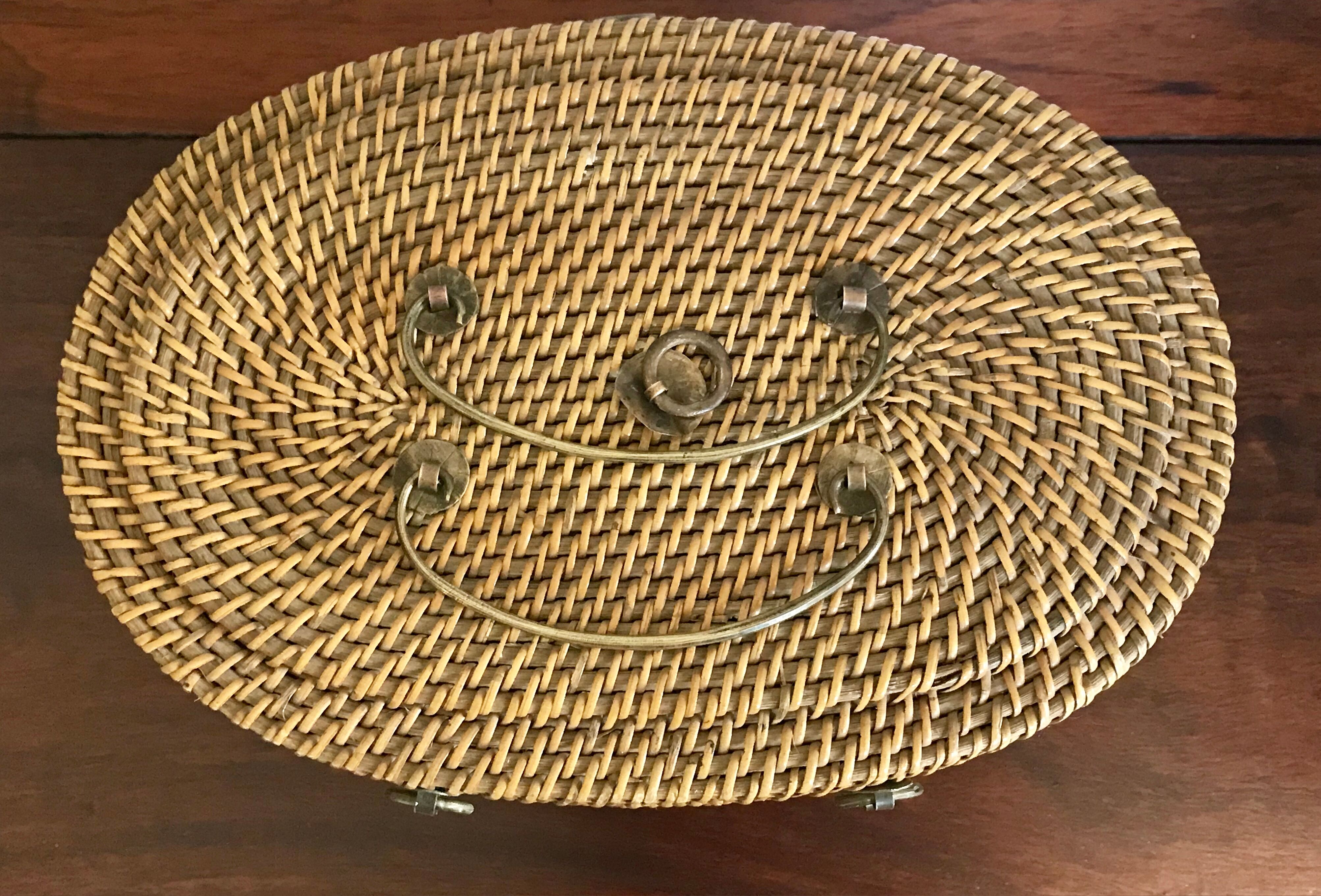Chinese wicker and brass basket