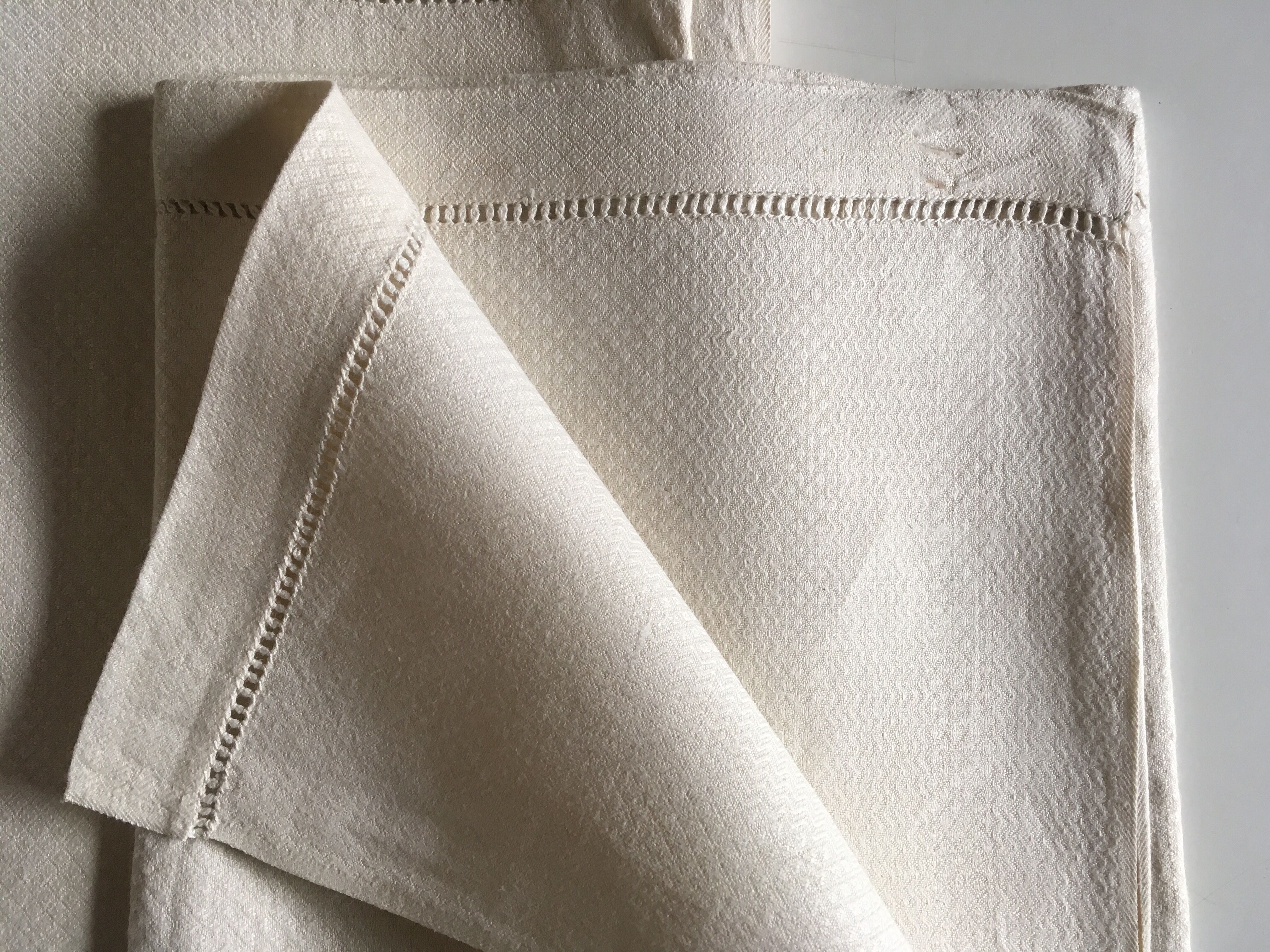 Set 3 towels linen honeycomb Damascus old
