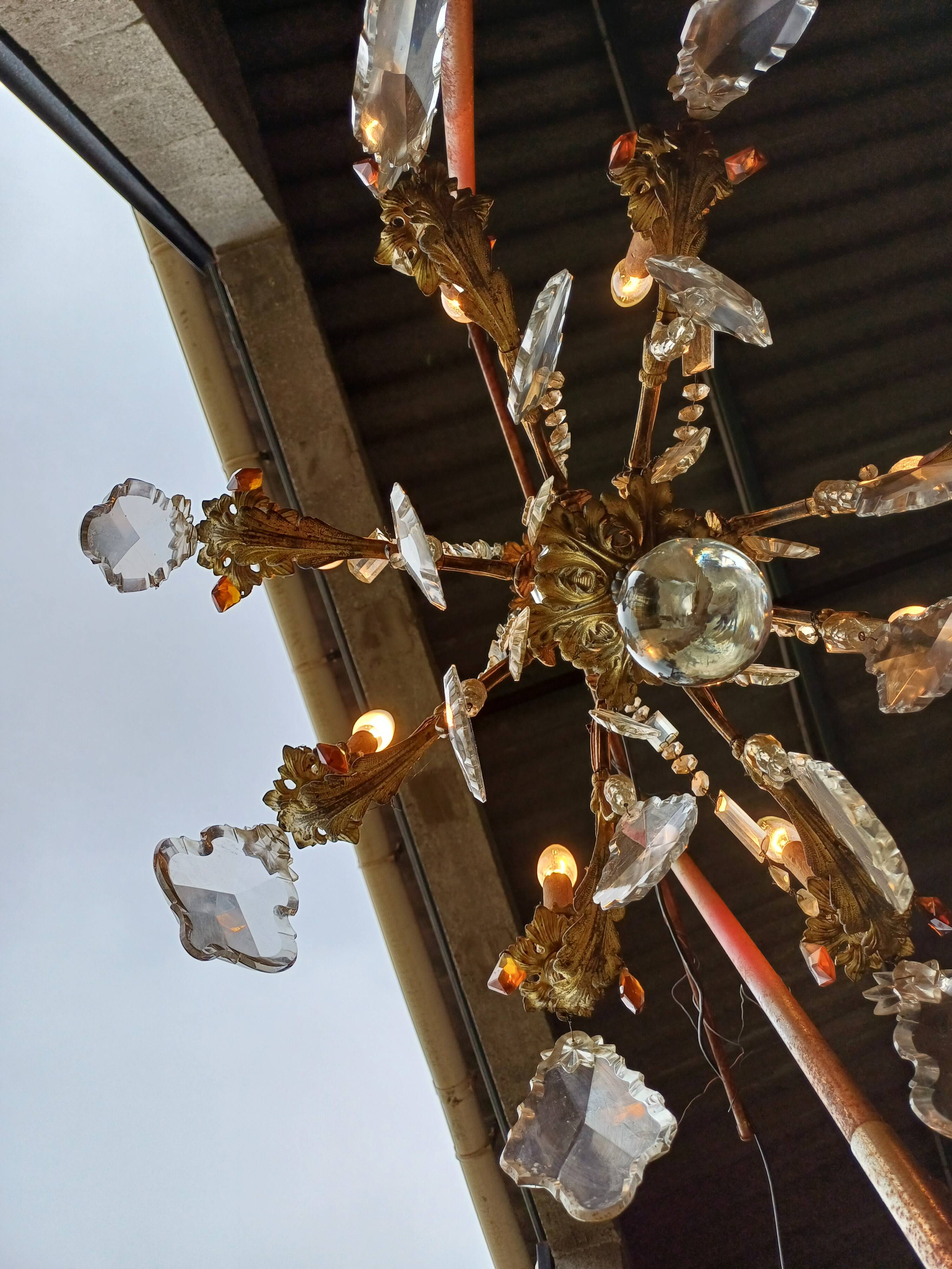 19th Bronze and Crystal Chandelier