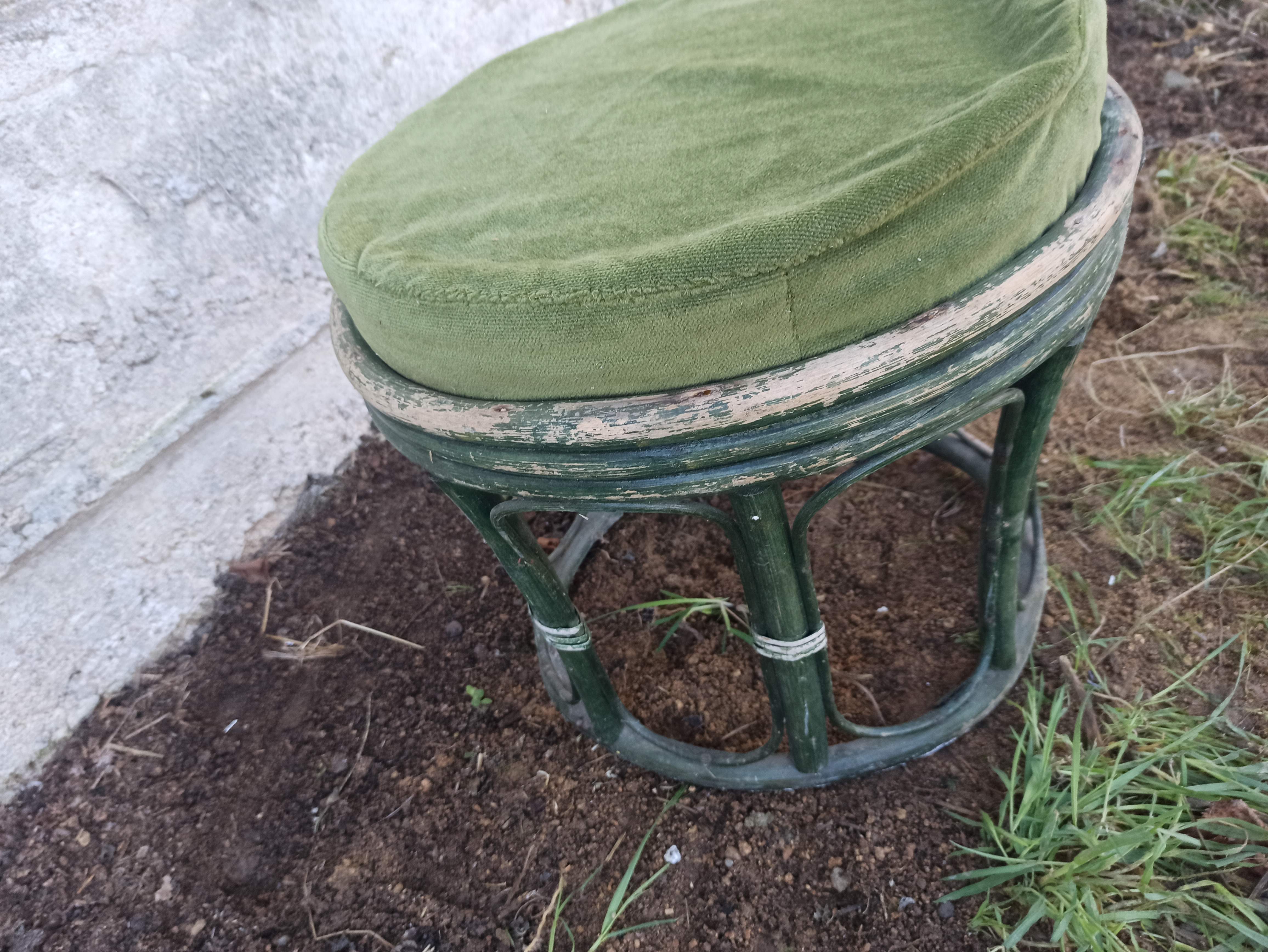 Bamboo stool rattan velvet cushion