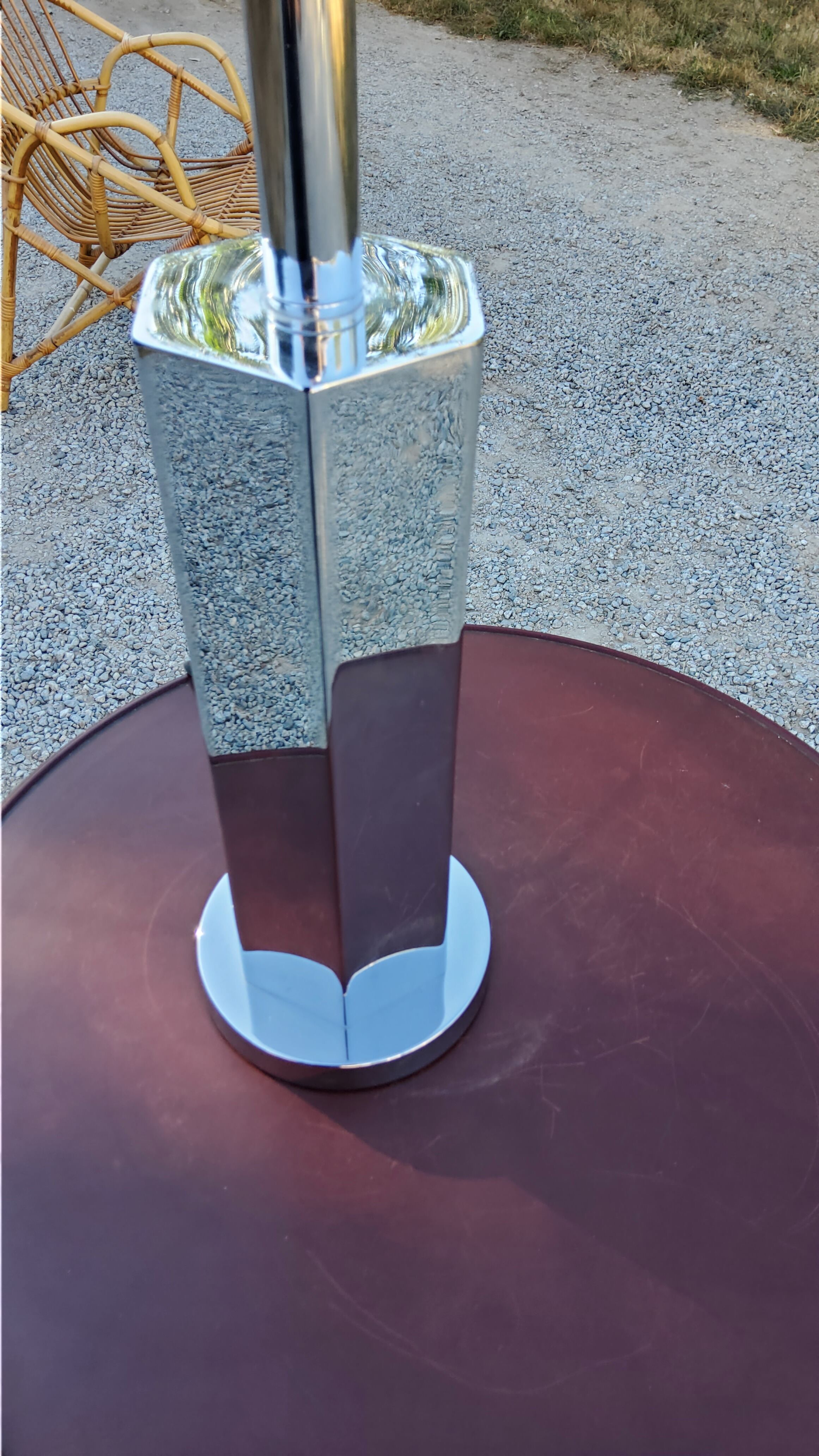 Lamp of the 70s in chrome metal original lampshade