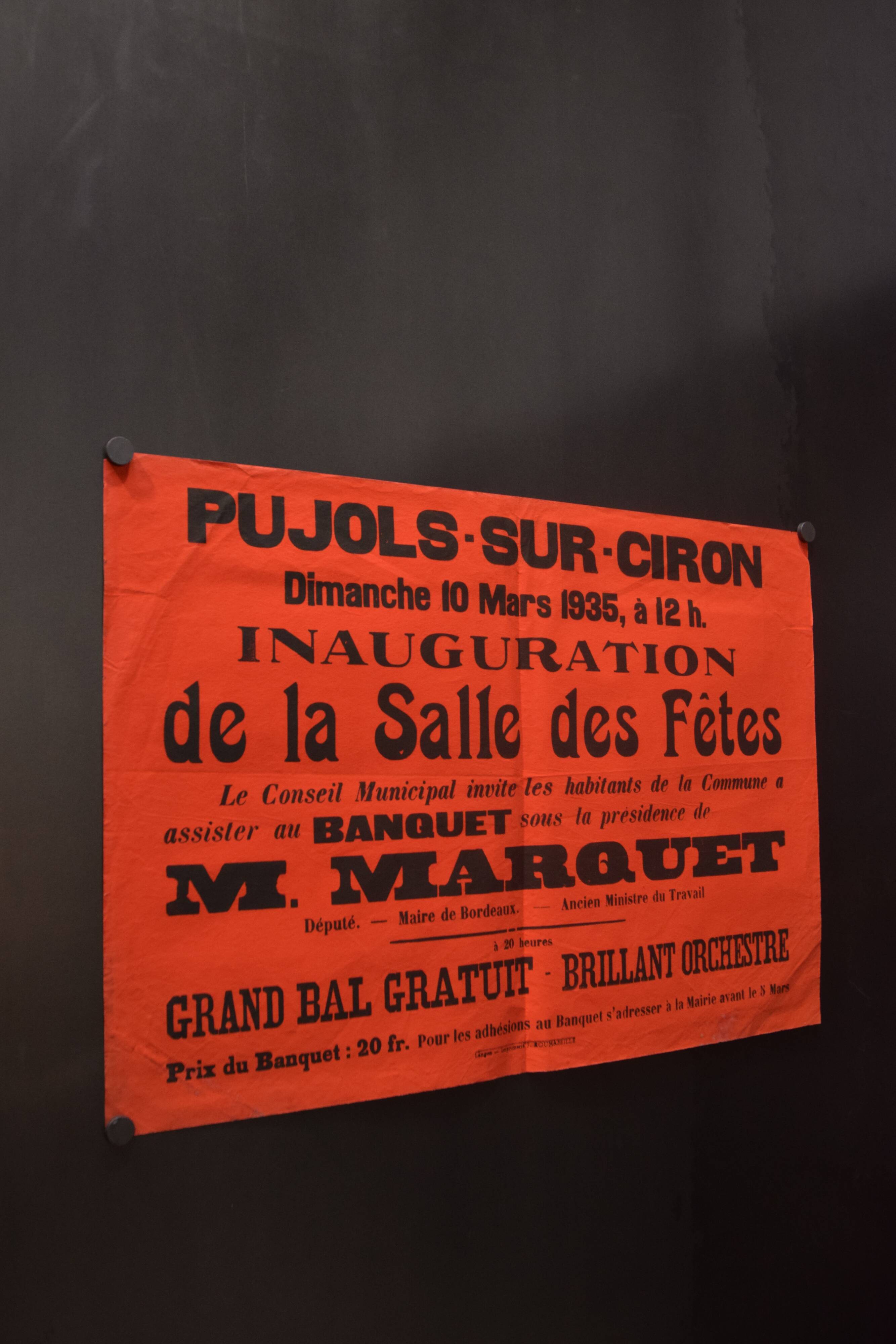 Poster "Inauguration Holiday Hall" - Pujols-sur-Ciron - 1935