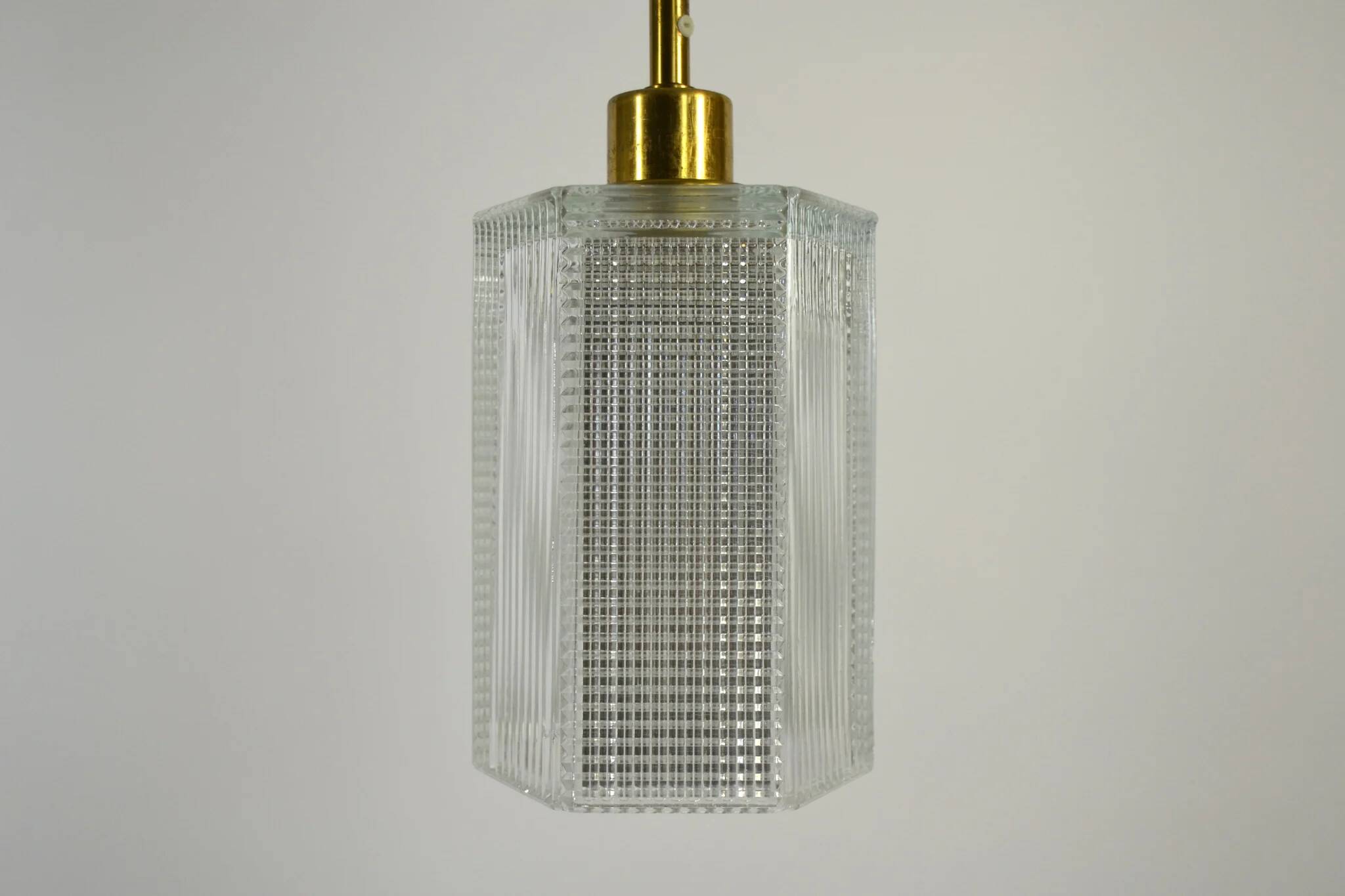 Pendant Lamp, Pressed Glass and Brass, 1960s, Sweden