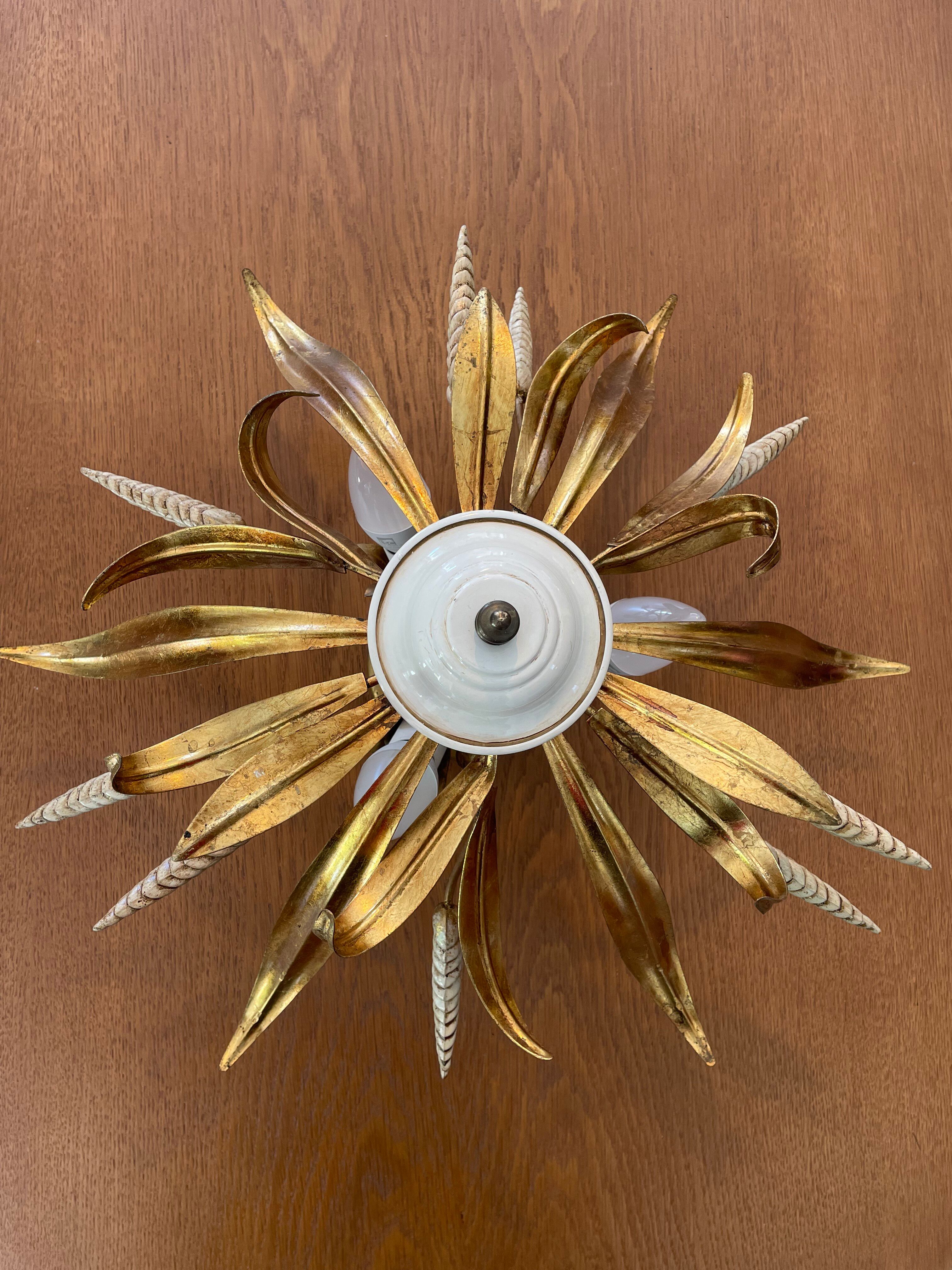 Hollywood Regency style ceiling light with wheat sheaves