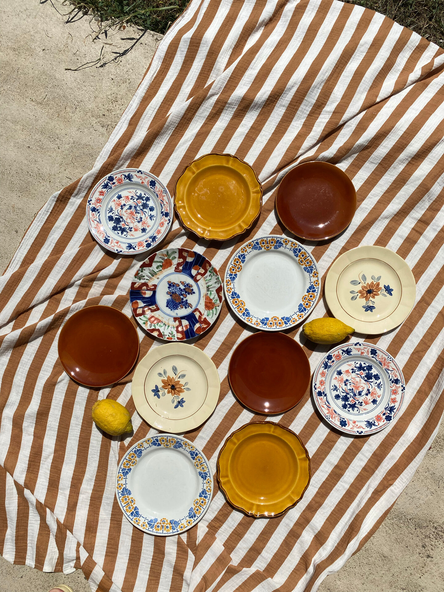 Set of 12 mismatched antique plates