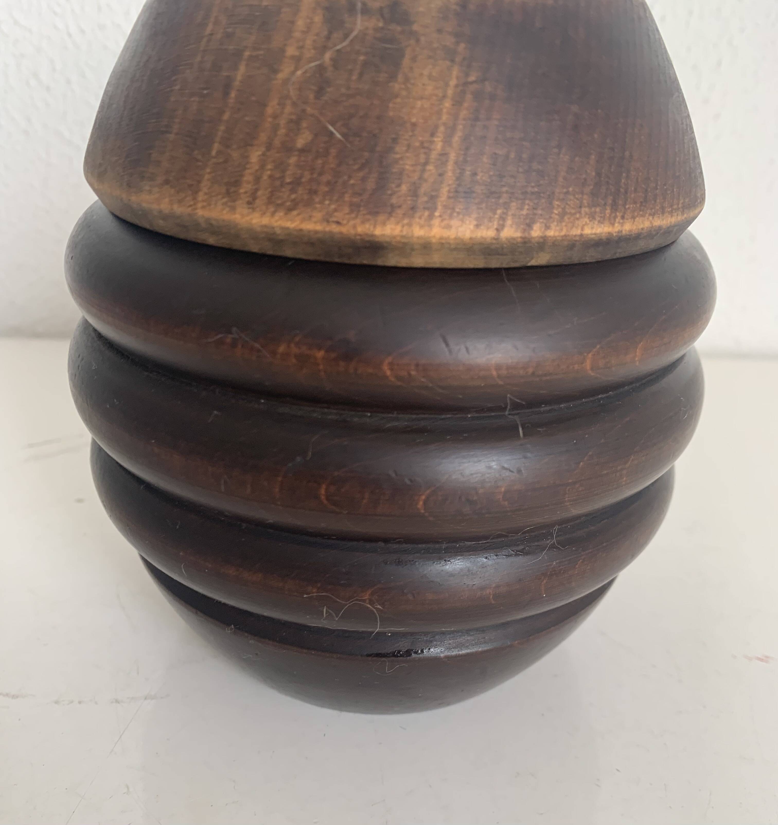 Pot à tabac vintage 1930 tabatière bois sculpté pipe - 15 x 12 cm