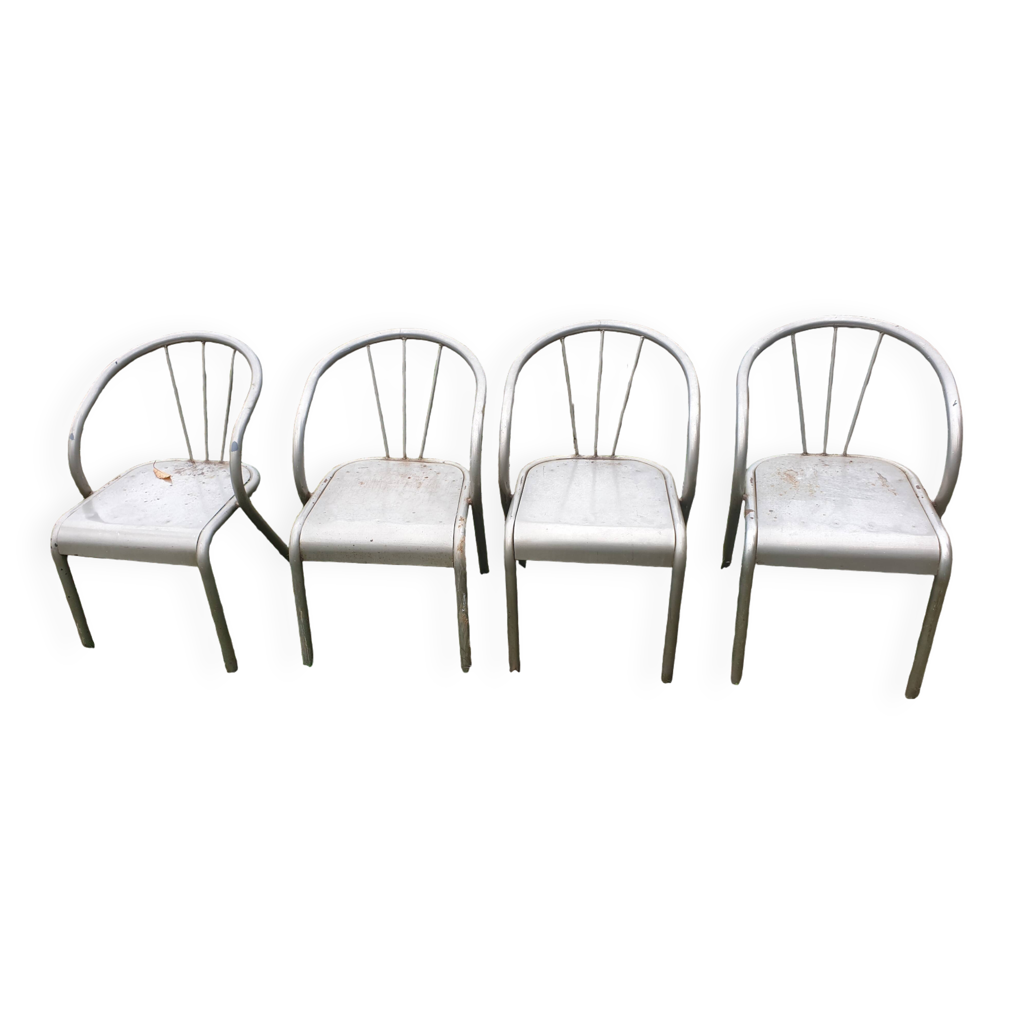 4 seventies welded tubular steel armchairs
