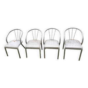 4 fauteuils acier tubulaire - seventies