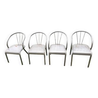 4 fauteuils acier tubulaire soudé seventies