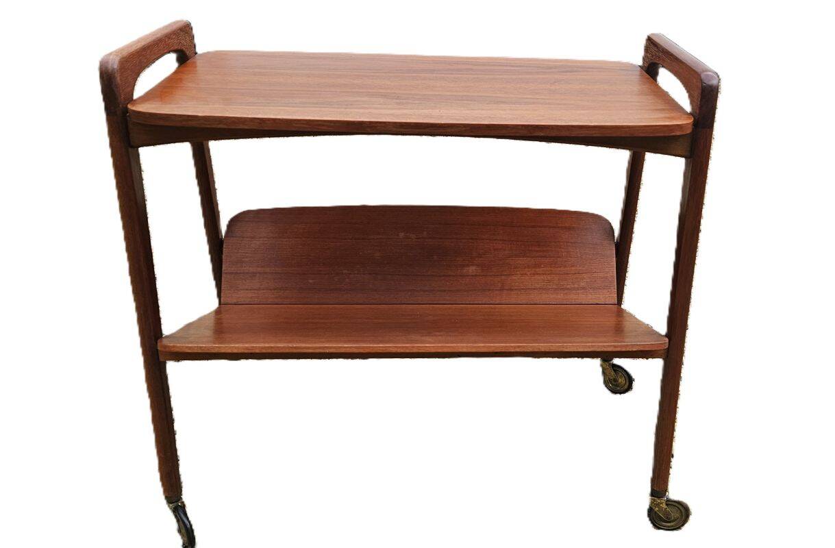 Rolling magazine rack in opal teak by Kleinmobel, 1960