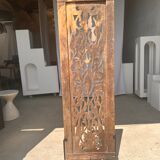 Rectangular Indonesian construction element with blue and yellow plant in carved wood