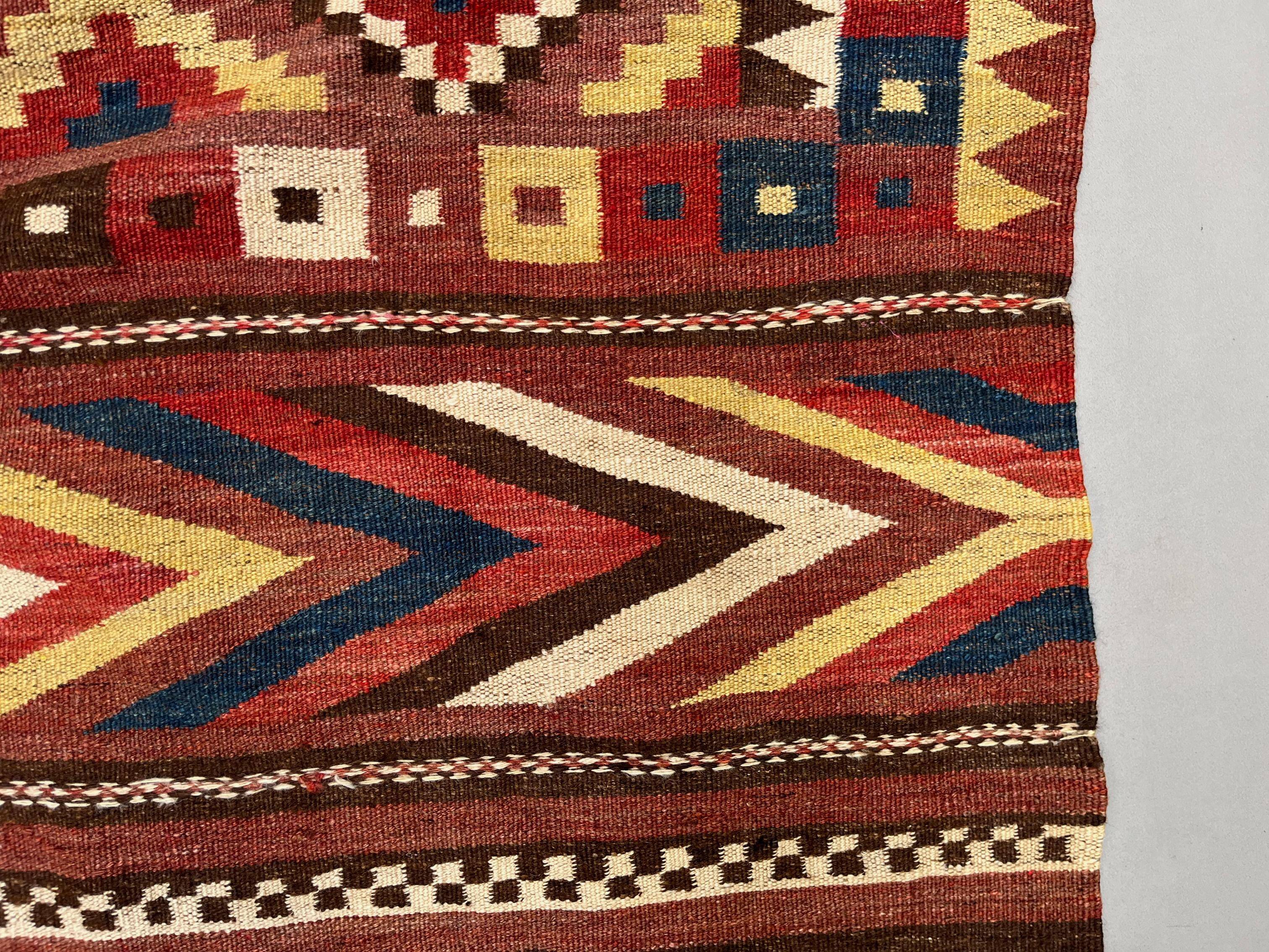 Vintage Afghan Tribal Kilim Wool Rug 390x185 cm Red, Orange, Brown, Black Large