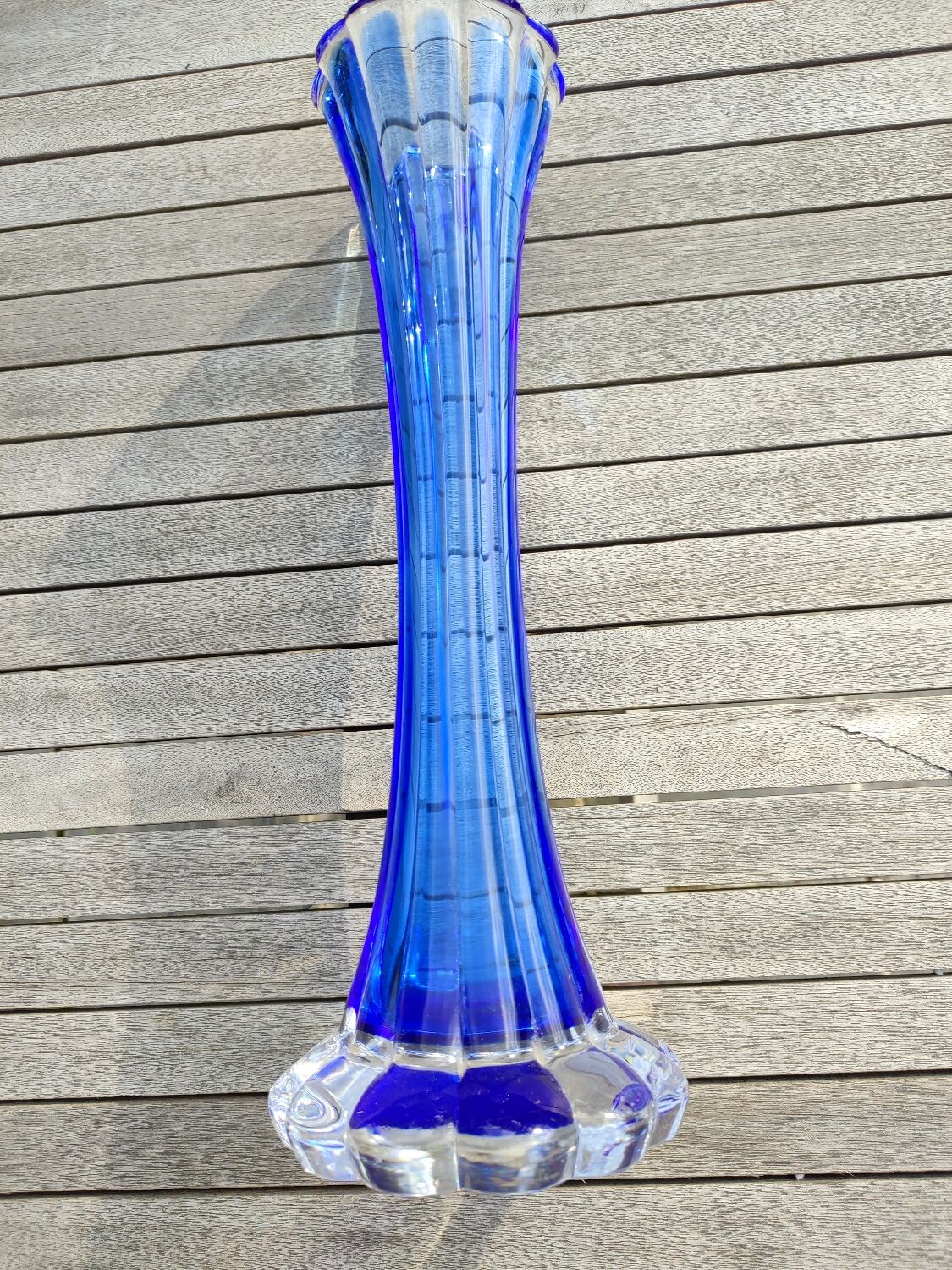 Large blue crystal vase