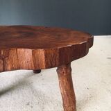 Handcrafted Teak Tree Trunk Tripod Coffee Table, 1960s