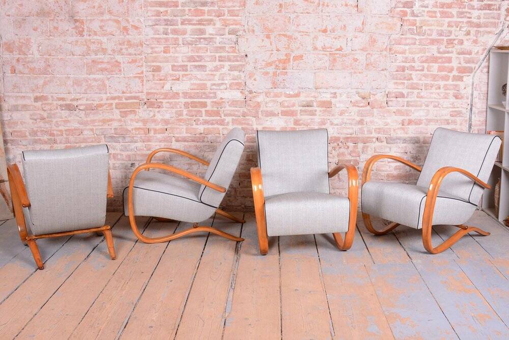 Chaises longues Art Déco H-269 en tchéque par J. Halabala pour Up Závody, années 1930, ensemble de 4