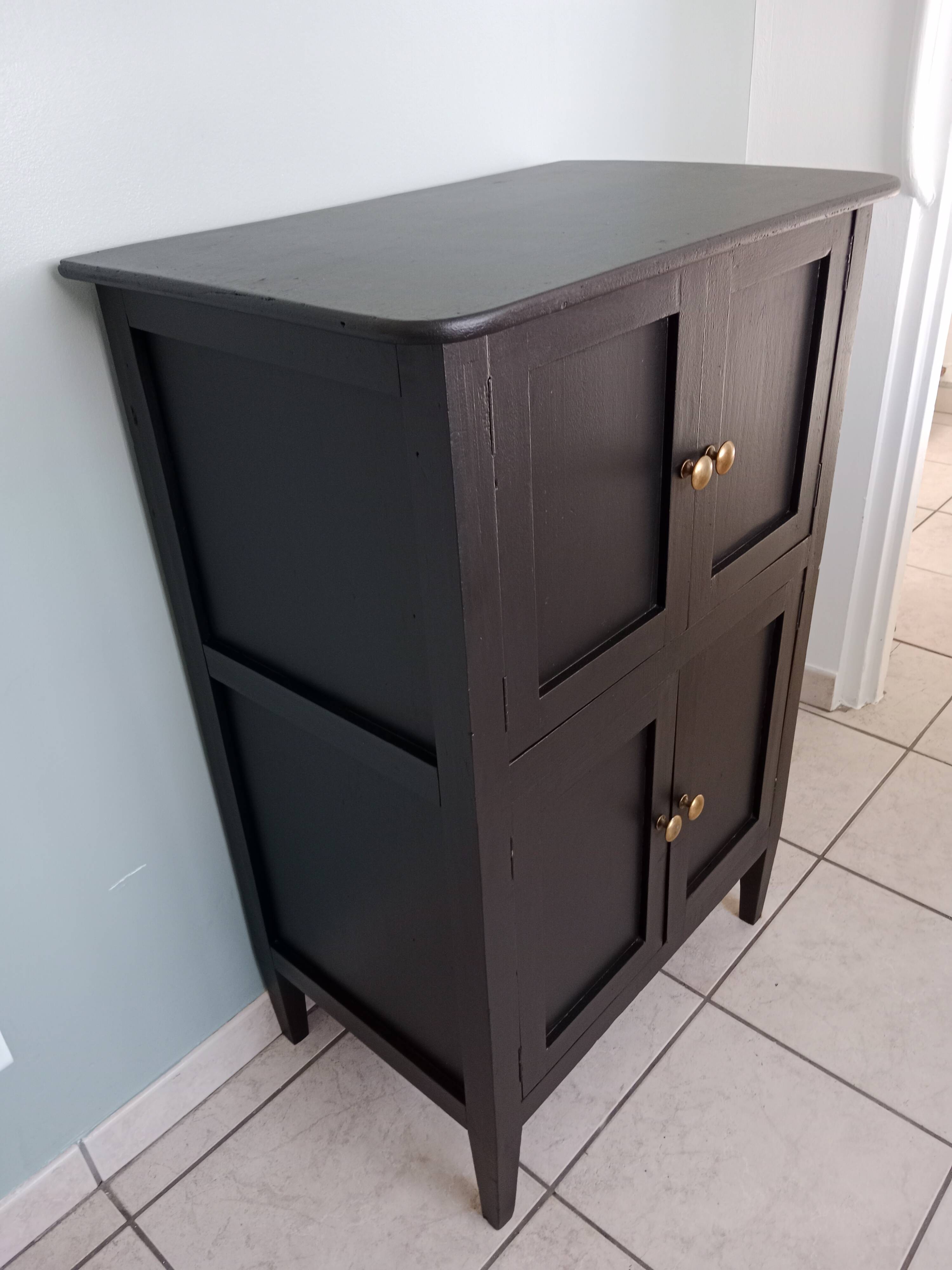 Small black Parisian sideboard vintage storage unit chest of drawers original Scandinavian industrial wood
