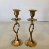 Pair of small brass heart candlesticks