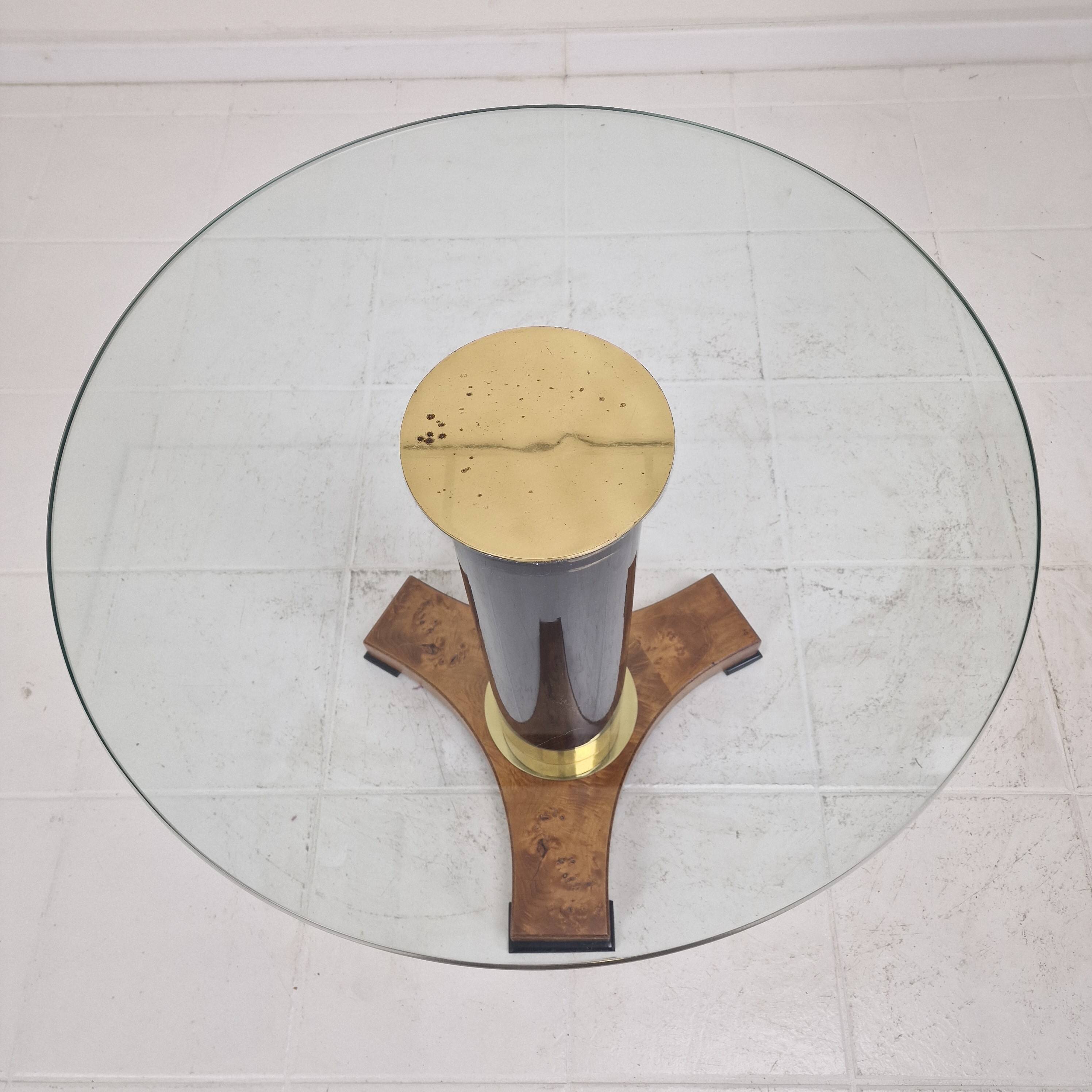 Postmodern Glass, Brass and Wood Side Table, Germany, 1980s