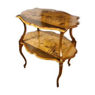 Tea time-table art nouveau marquetry of decoration of iris