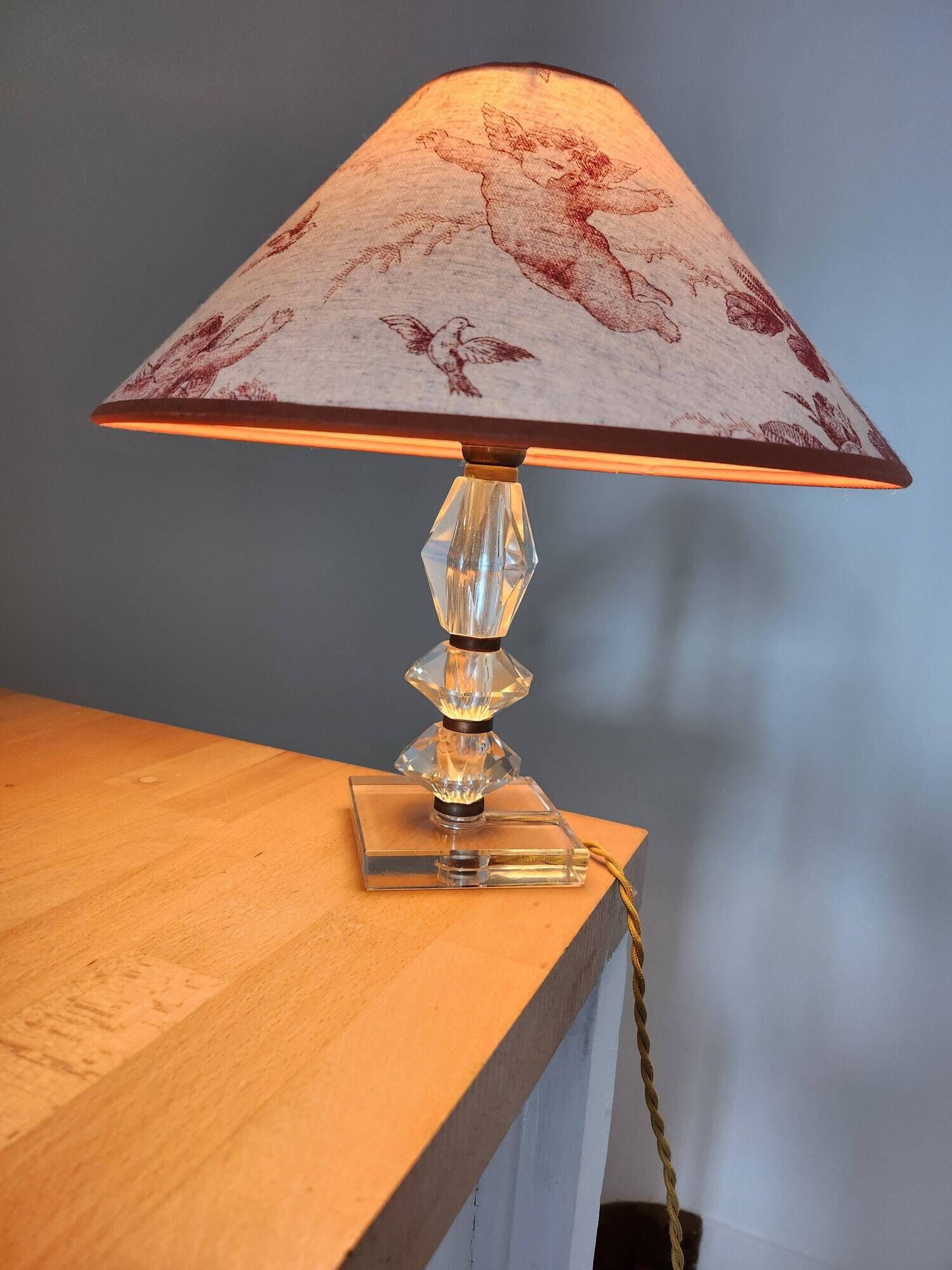 “Vintage” glass bedside lamp and its lampshade