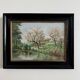 Oil on panel 20th century watercourse trees in bloom blackened wooden frame