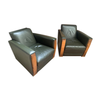 Pair of leather armchairs by Hughes Chevalier