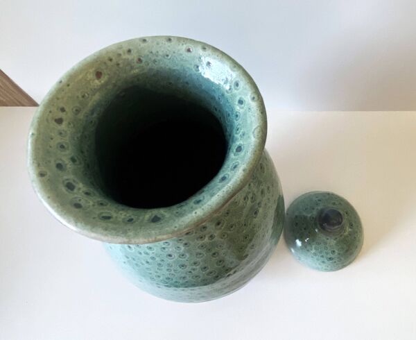 Vase Pot Urne Céramique Émaillée Terre Cuite Rouge Signée ''DP