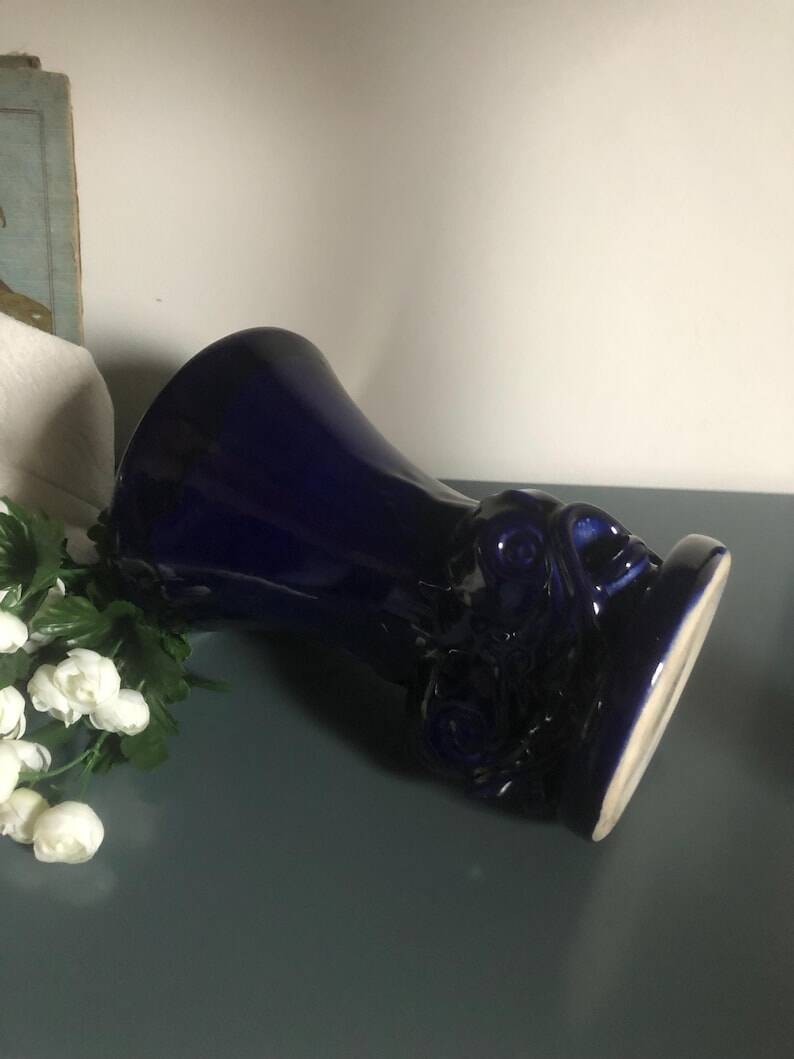 Vintage Cobalt Blue Fish Vase - Ricard Ceramics Workshop