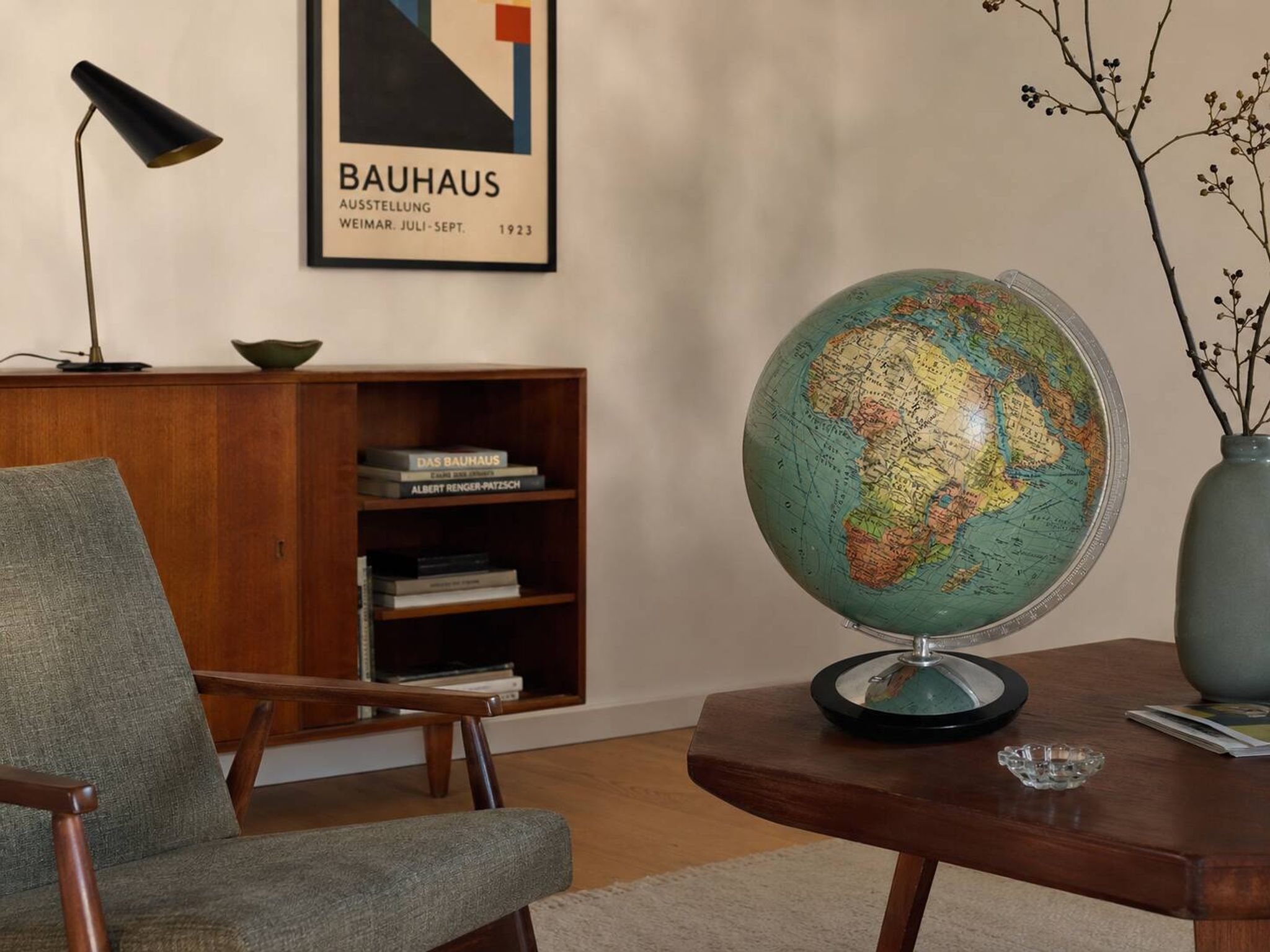 Globe vintage 1940 terrestre verre Duo Erdglobus Berlin - 42 cm