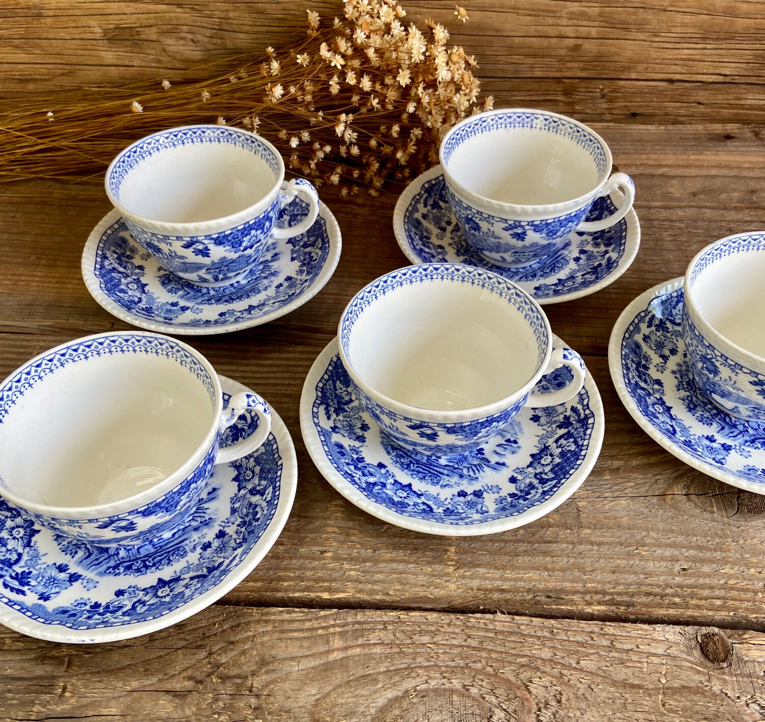 5 English Tea Cups Woods Burslem