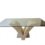 Dining table Stones Deco “Cadiz” glass and stone - Very good condition