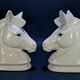 Serres-livres vintage de chevaux blancs en céramique