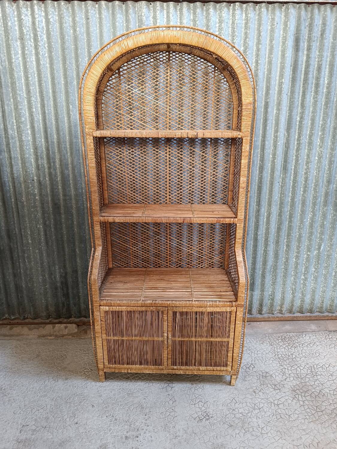 Vintage rattan wicker library in Emmanuelle style