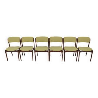 Ensemble de six chaises de salle à manger en teck restaurées par Erik Buch, années 1960, Danemark