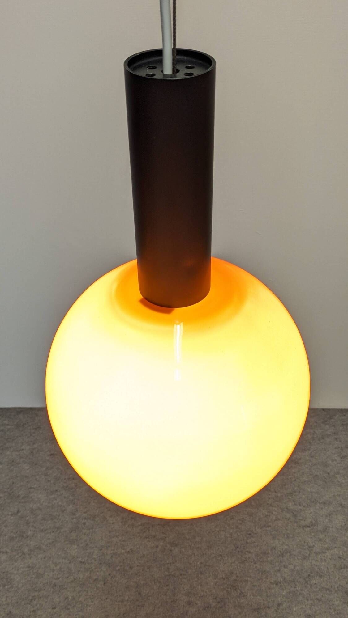 Orange opaline ball pendant light by Parscot, France circa 1970
