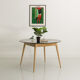 Round table, black lacquered top, solid oak base