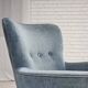 1970s, Danish armchair with footstool, blue furniture velour, oak wood legs