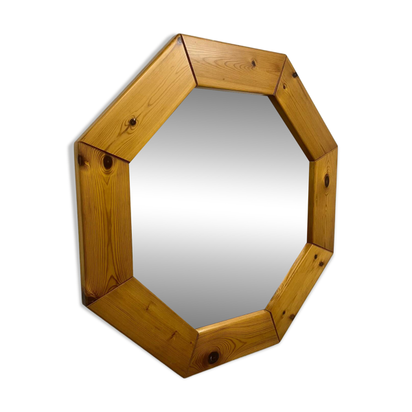Grand miroir octogonale en pin, scandinave, 1980 — Beyit