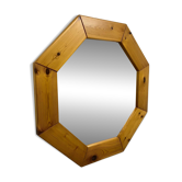 Large octagonal pine mirror, Scandinavian, 1980.