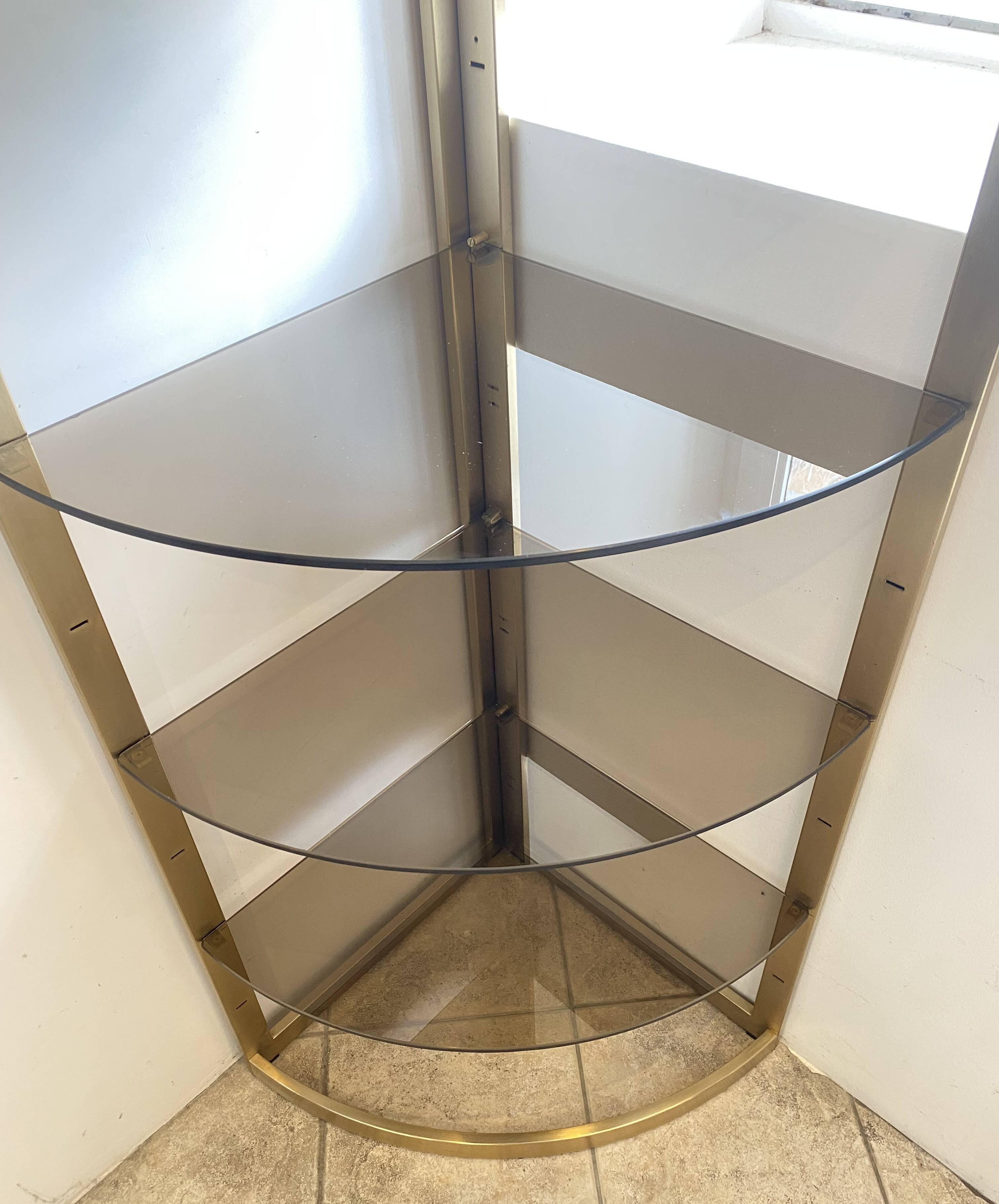 Bibliothèque vitrine étagère murale angle modulable verre et métal doré 70