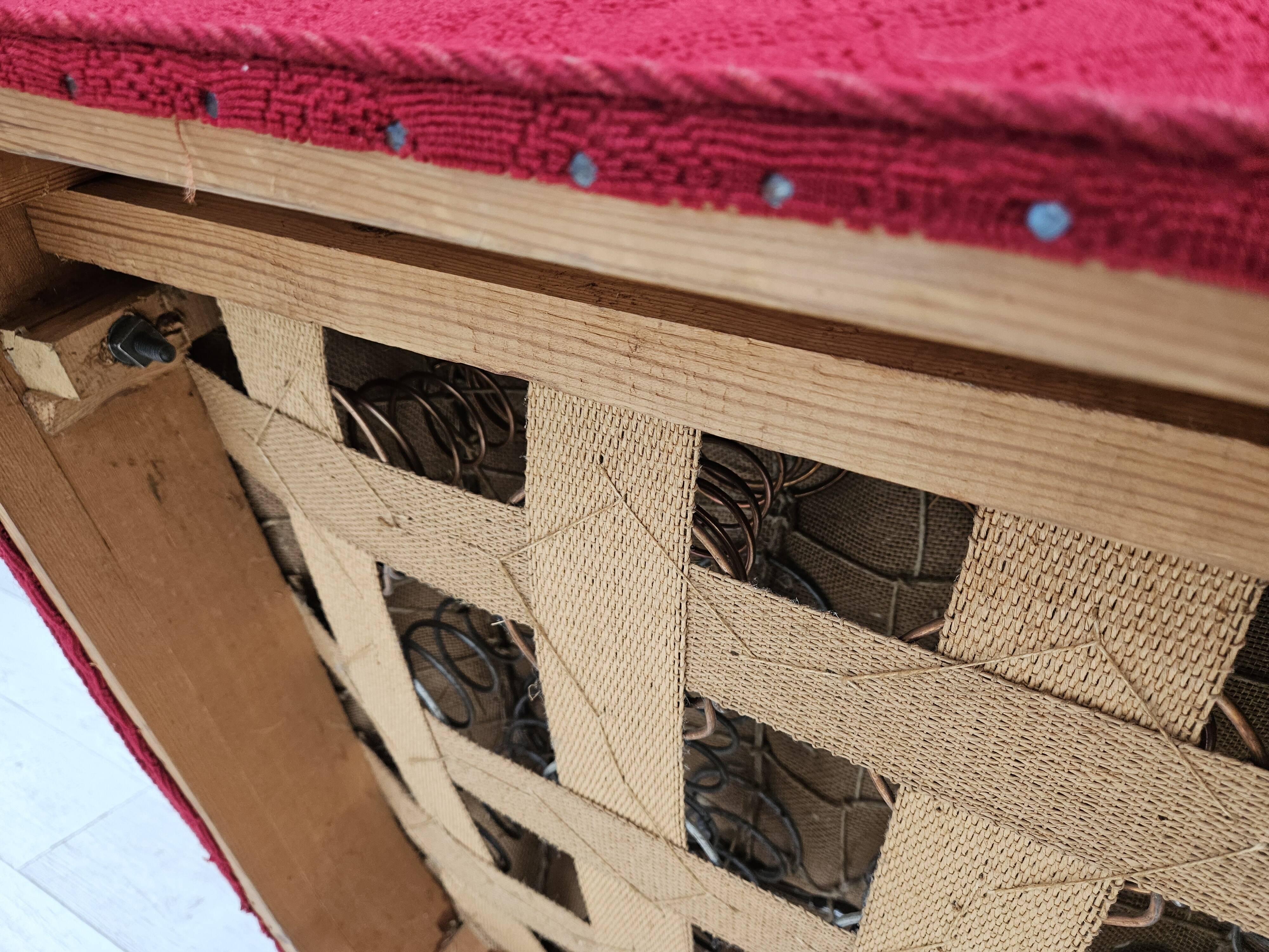 1960s, Danish relax armchair, original condition, red cotton/wool, oak wood.