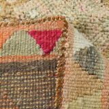 Sand Beige & Pink Turkish Vintage Runner Rug, 80x413Cm