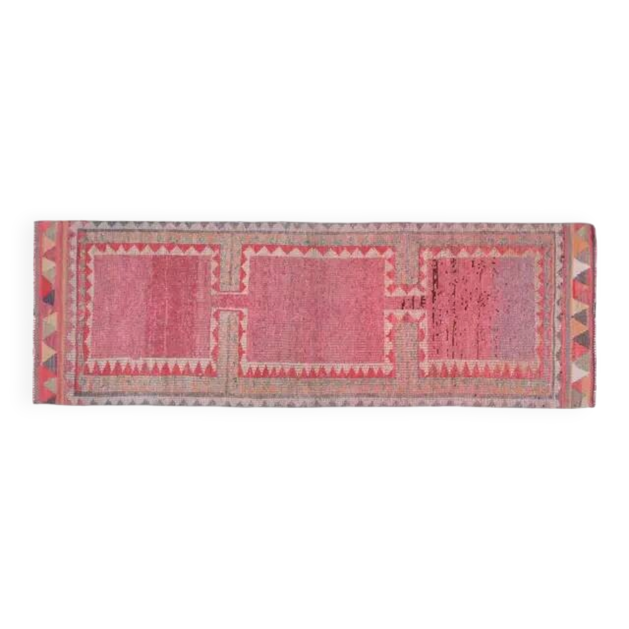 Tribal Turkish Vintage Runner, Pink Purple Handmade Oushak Runner 95x304