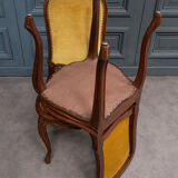 Suite of 6 Louis XV style chairs in walnut nineteenth yellow velvet