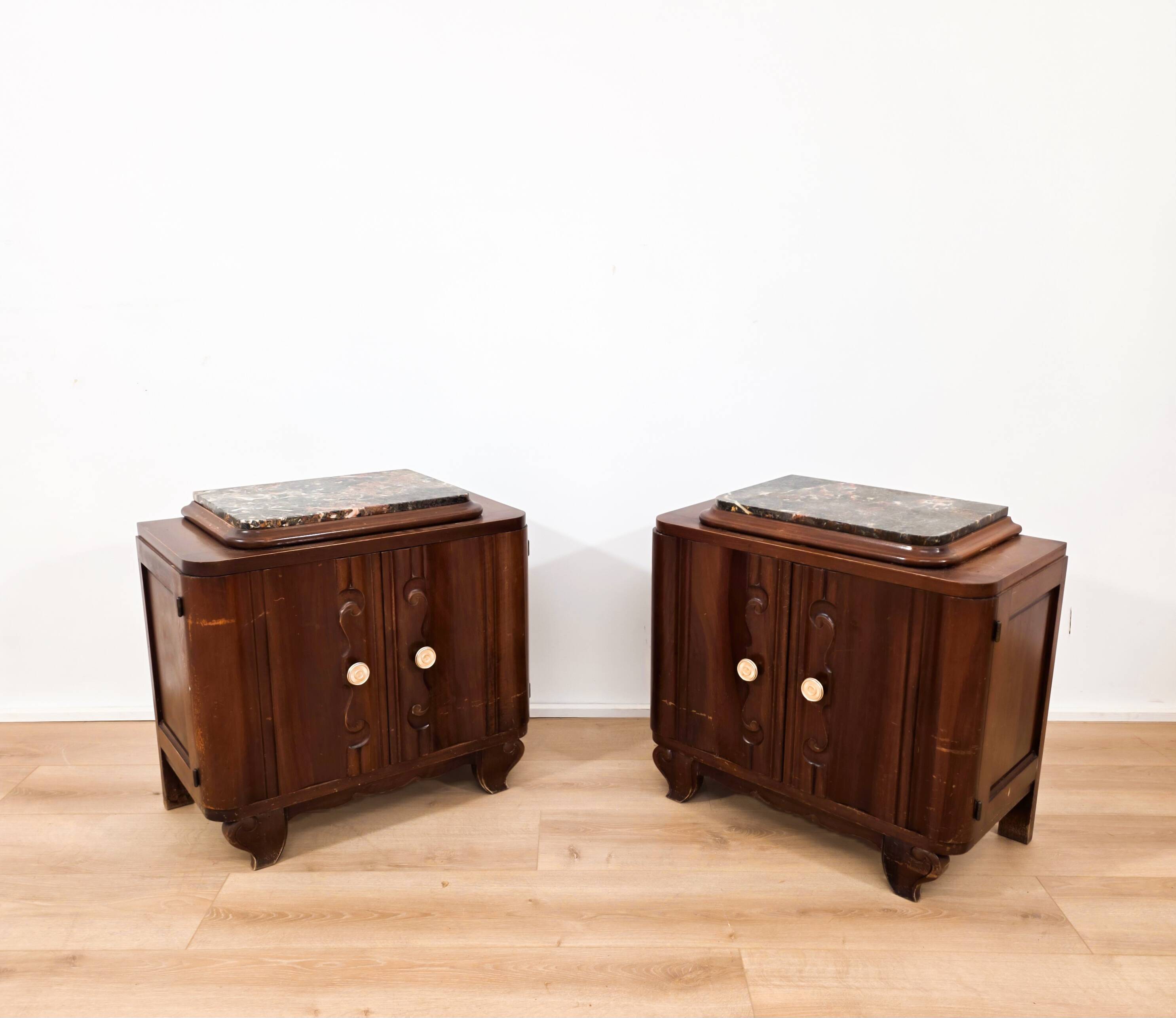 Pair of Art Deco marble bedside tables, 1940s