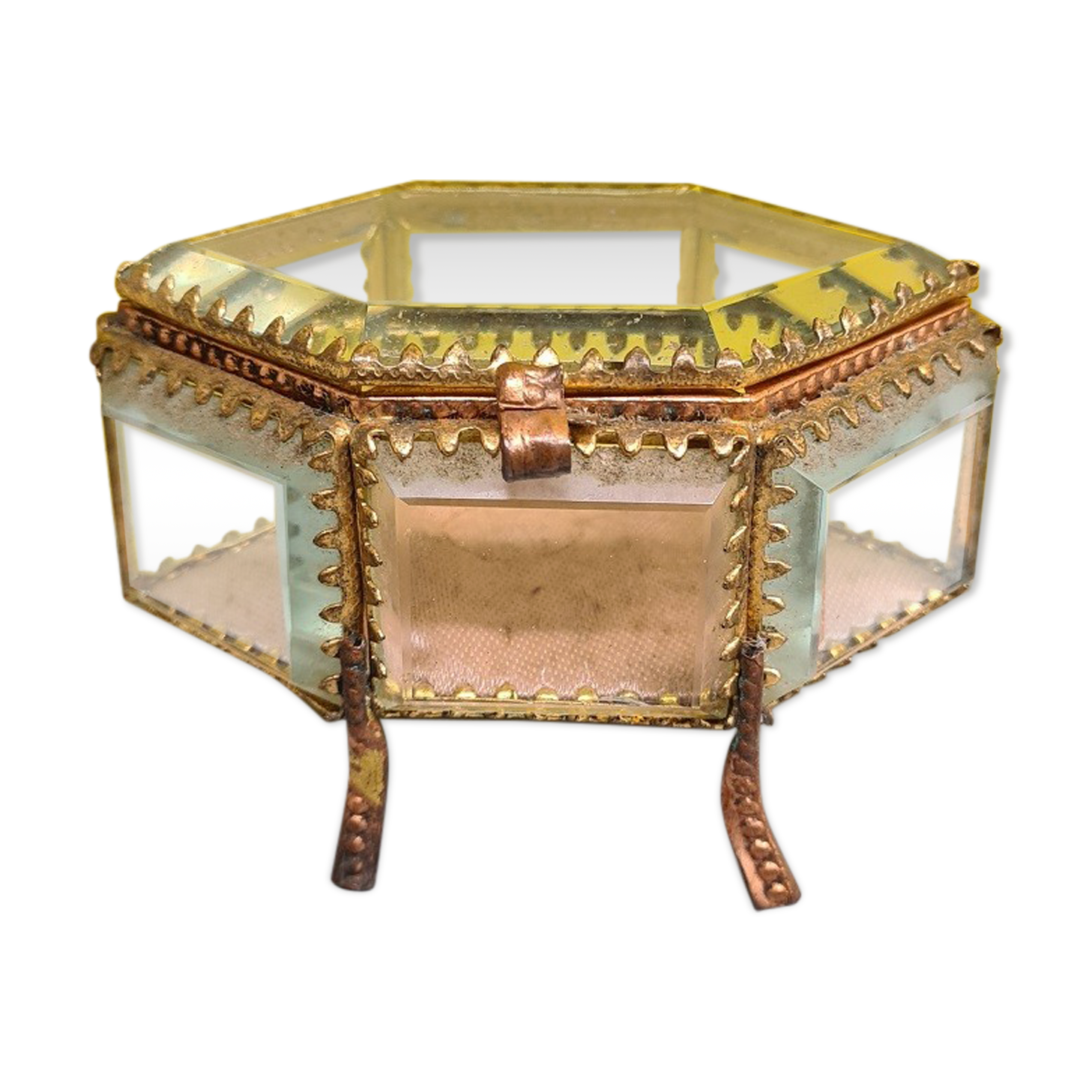 Old French Gold Plated and Crystal Jewelery Box. from the mid 20th century.