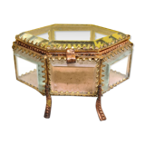 Old French Gold Plated and Crystal Jewelery Box. from the mid 20th century.